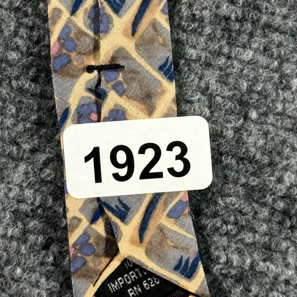 J. Garcia Mens‎ Silk Necktie Abstract Floral Geometric Yellow Blue Tie 100% Silk
